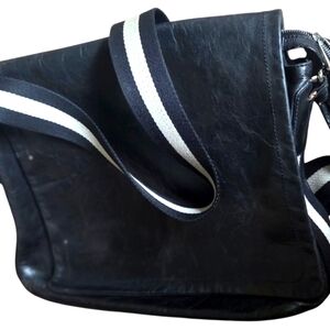 Bally Black Leather Messenger Bag with White Accent